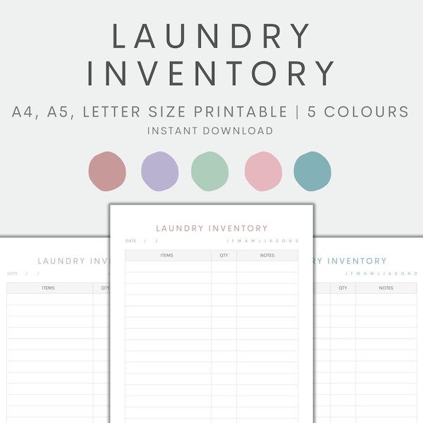 Laundry Inventory Printable, Household Inventory Chart, Home Management, Home Maintenance, Inventory Tracker, Instant Download PDF