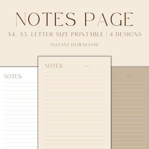 Notes Page Printable, Lined Paper Printable, Lined Notes Paper, Note-Taking Page, Planner Insert, Instant Download PDF