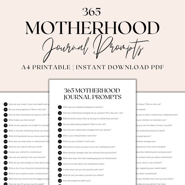 365 Motherhood Journal Prompts, Self Discovery Journaling Prompts, Pregnancy Journal Prompts, List of Journal Prompts, Instant Download PDF
