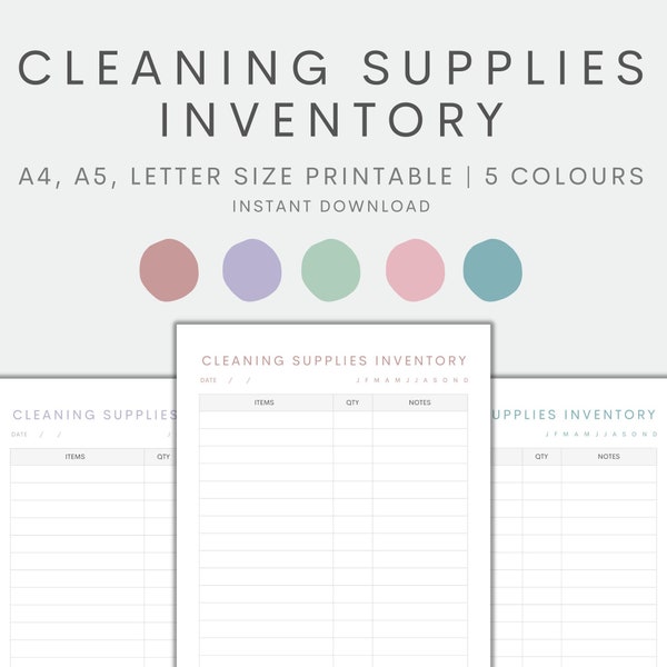 Cleaning Supplies Inventory Printable, Cleaning Inventory Chart, Inventory Template, Household Inventory, Instant Download PDF