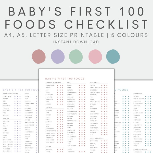 Baby Food Tracker Printable, Baby's First Food Checklist, Solids Tracker, Baby Food Log, Baby Food Diary, A4 A5 Letter Size Instant Download