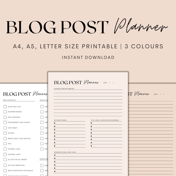 Blog Post Planner Printable, Blog Post Checklist, Social Media Planner, Minimalist Planner, Instant Download PDF