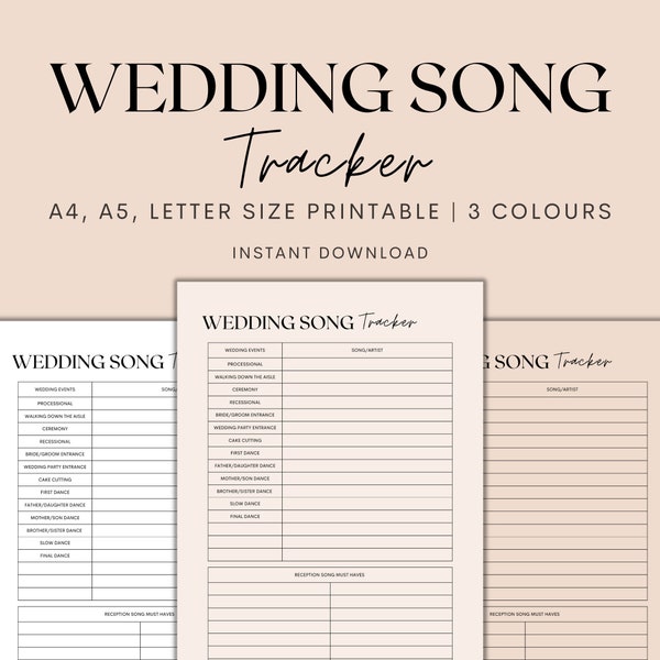 Wedding Song Tracker Printable, Wedding Playlist, Wedding Planner, Wedding Tracker, Wedding Ceremony, Playlist Tracker, Instant Download PDF