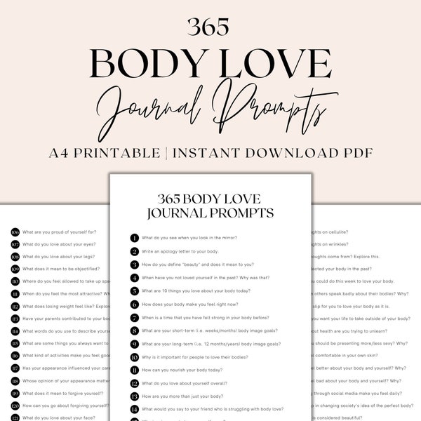 365 Body Love Journal Prompts afdrukbaar, Body Positiviteit Journaling Prompts, Self Love Journal, Shadow Work Journal, Instant Download PDF