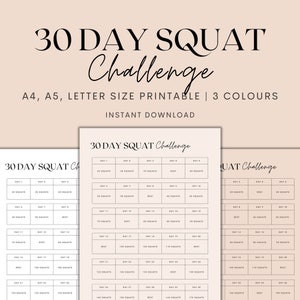 30 Day Squat Challenge Printable, 30 Day Challenge, 30 Day Tracker, Fitness Tracker, Fitness Planner, Weight Loss Tracker, Instant Download