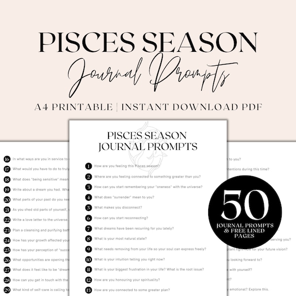 Pisces Season Journal Prompts Printable, Astrology Journal, Shadow Work Journal, Journaling Prompts, Journal Pages, Instant Download PDF