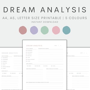 Dream Analysis Printable, Dream Journal, Dream Interpretation, Dream Diary, Dreamwork Printable, Sleep Tracker, Instant Download PDF
