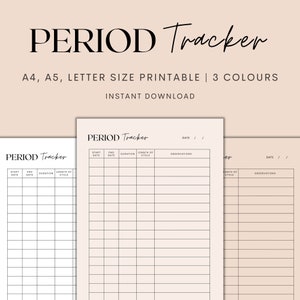 Period Tracker Printable, Menstrual Cycle Tracker, Menstrual Cycle Log, Menstruation Tracker, Period Journal, Instant Download PDF
