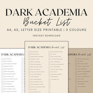 Dark Academia Bucket List Printable, Dark Academia Activities, Dark Academia Ideas, Dark Academia Printable, Instant Download PDF