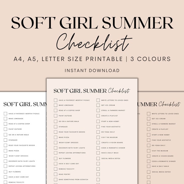 Soft Girl Summer Checklist Printable, Summer Bucket List, Hot Girl Summer, Summer To Do List, Minimalist Checklist, Instant Download PDF