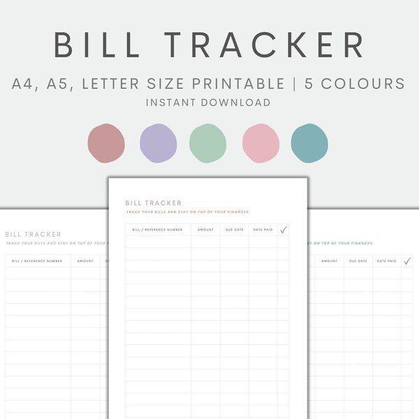 Bill Tracker Printable, Expense Planner Printable, Bill Reminder, Bill Payment Log, Budget Planner, Instant Download PDF