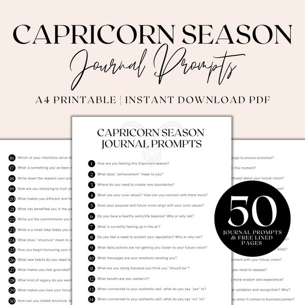 Capricorn Season Journal Prompts Printable, Astrology Journal, Shadow Work Journal, Journaling Prompts, Journal Pages, Instant Download PDF