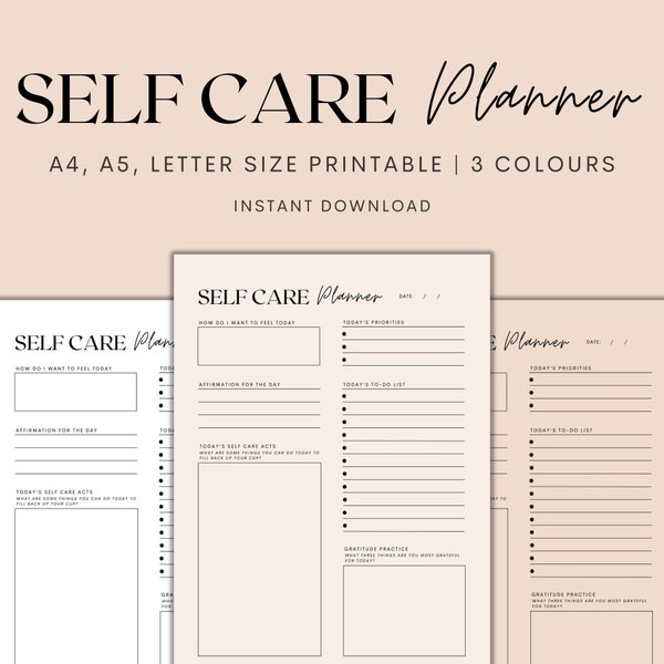 Self Care Planner Printable, Self-Care Journal, Daily Planner, Wellness Planner, Self-Care Kit, Instant Download PDF