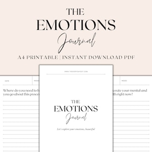 Diario de emociones imprimible, indicaciones para el diario de salud mental imprimibles, diario de trabajo de la sombra, indicaciones para llevar un diario, descarga instantánea en formato PDF