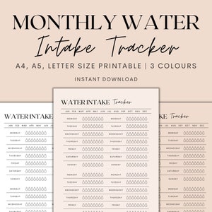Maandelijkse waterinname tracker afdrukbaar, water tracker, hydratatie tracker, gezondheid tracker, wellness tracker, instant download pdf