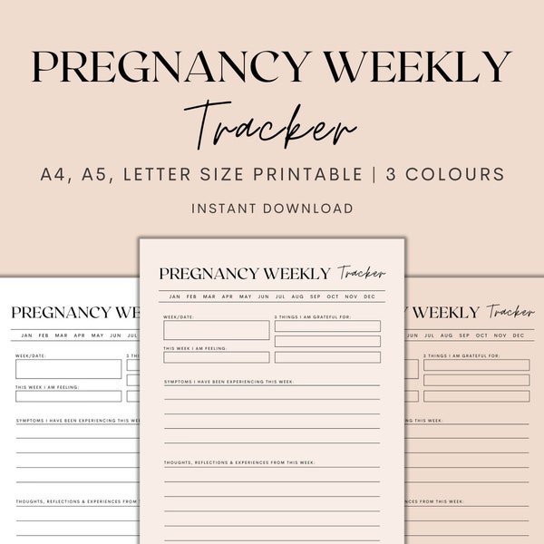 Pregnancy Weekly Tracker Printable, Pregnancy Tracker, Pregnancy Planner Printable, New Mom Planner, Baby Tracker, Instant Download PDF