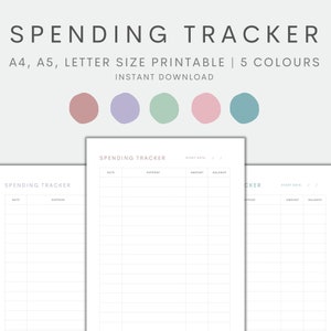 Spending Tracker Printable, Minimalist Expense Tracker, Expense Planner, Personal Finance, Budget Tracker, Money Log, Instant Download PDF