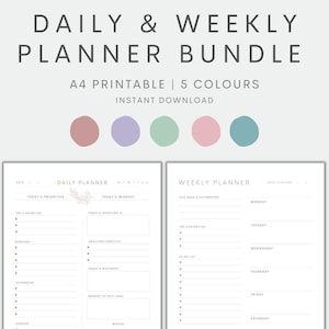 Daily Planner Printable, Weekly Planner Printable, Minimal Printable Planner Bundle, Planner Sets, Undated Planner, A4 PDF Instant Download