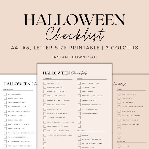 Halloween Checklist Printable, Halloween Party, Halloween Planner Printable, Halloween Tracker, Instant Download PDF