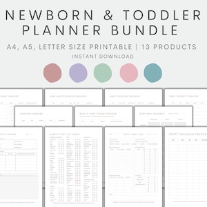 Newborn Planner Bundle, Newborn Planning Kit, Baby Tracker, Daily Baby Log, Babysitter Log, Baby First Foods, Nanny Log, Instant Download