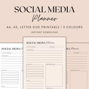 Social Media Planner Printable, Content Planner, Content Creator, Social Media Planning, Instant Download PDF