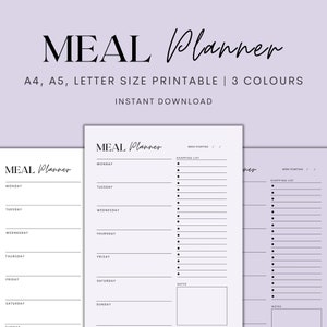 Meal Planner Printable, Meal Planner with Shopping List, Meal Tracker Printable, Weekly Meal Plan, Instant Download PDF