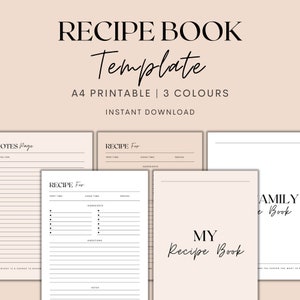 Recipe Book Template Printable, Printable Recipe Binder, Recipe Page, Cookbook Template, Recipe Organizer, Recipe Kit, Instant Download PDF