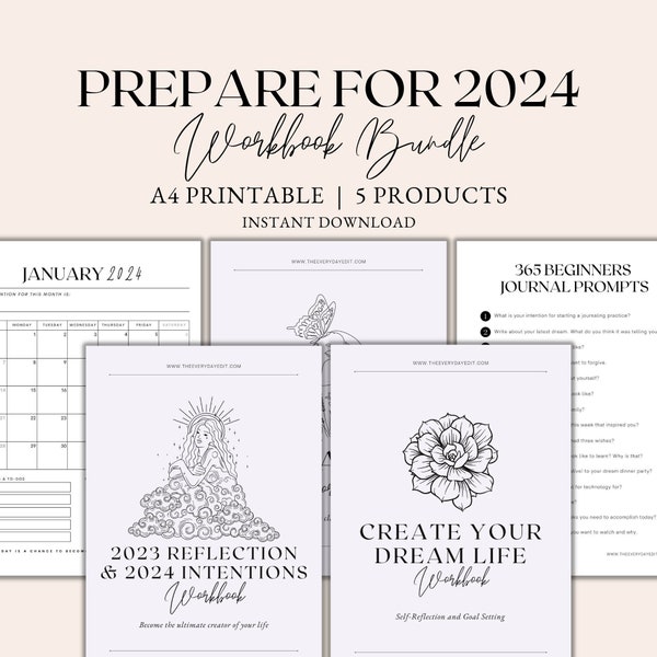 Prepare for 2024 Workbook Bundle, 2024 Yearly Planner Printable, Life Audit Workbook, Journal Prompts, Life Planner, Instant Download PDF