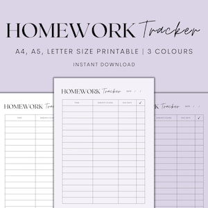 Homework Tracker Printable, School Planner Printable, Assignment Planner, Homework Planner, Student Planner, Instant Download PDF