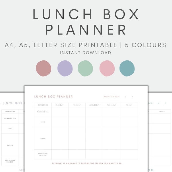 Lunch Box Planner Printable, Back to School Lunch Planner, Meal Planner, A4 A5 Letter Size PDF Instant Download