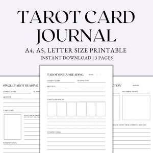 Journal de carte de tarot imprimable, interprétation du tarot, lecture quotidienne du tarot, journal de lecture du tarot, réflexion mensuelle, téléchargement instantané PDF