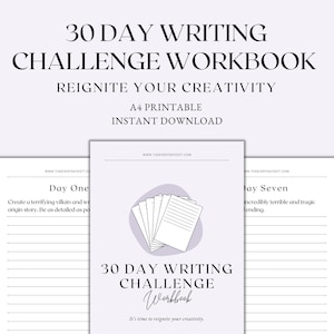 Werkmap 30 dagen schrijfuitdaging afdrukbaar, schrijfinstructies voor boeken, tijdschriftprompts, pdf direct downloaden