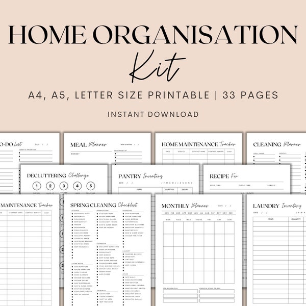 Home Organisation Kit Printable, Home Management Planner Printable, Cleaning Planner, Decluttering Planner, Instant Download PDF