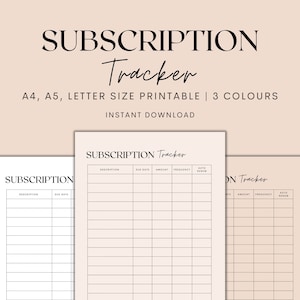 Abonnement-Tracker zum Ausdrucken, Mitglieds-Tracker, monatlicher Abonnement-Tracker, Planer-Einlage, Sofortiger Download PDF