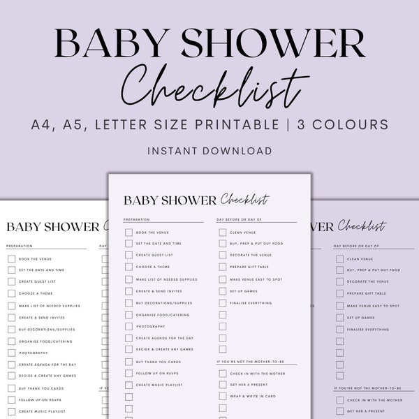 Baby Shower Checklist Printable, Baby Shower Planner Printable, Baby Shower Event Planning, Party Planner, Event Planner, Instant Download