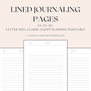 Lined Journaling Pages Printable, Lined Page, Notes Page, Notes Planner Insert, A4 A5 A6 Letter Size Happy Classic Planner Printable