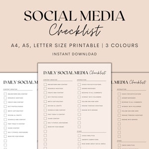 Daily Social Media Checklist Printable, Social Media Planner Printable, Daily Planner, Social Media Planning, Instant Download PDF