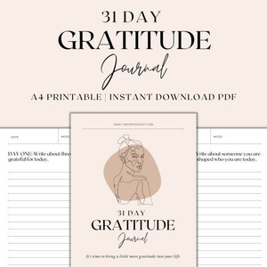 31 Day Gratitude Journal Printable, Daily Journal Pages, Gratitude Journaling Prompts, Journal Prompts, Instant Download PDF