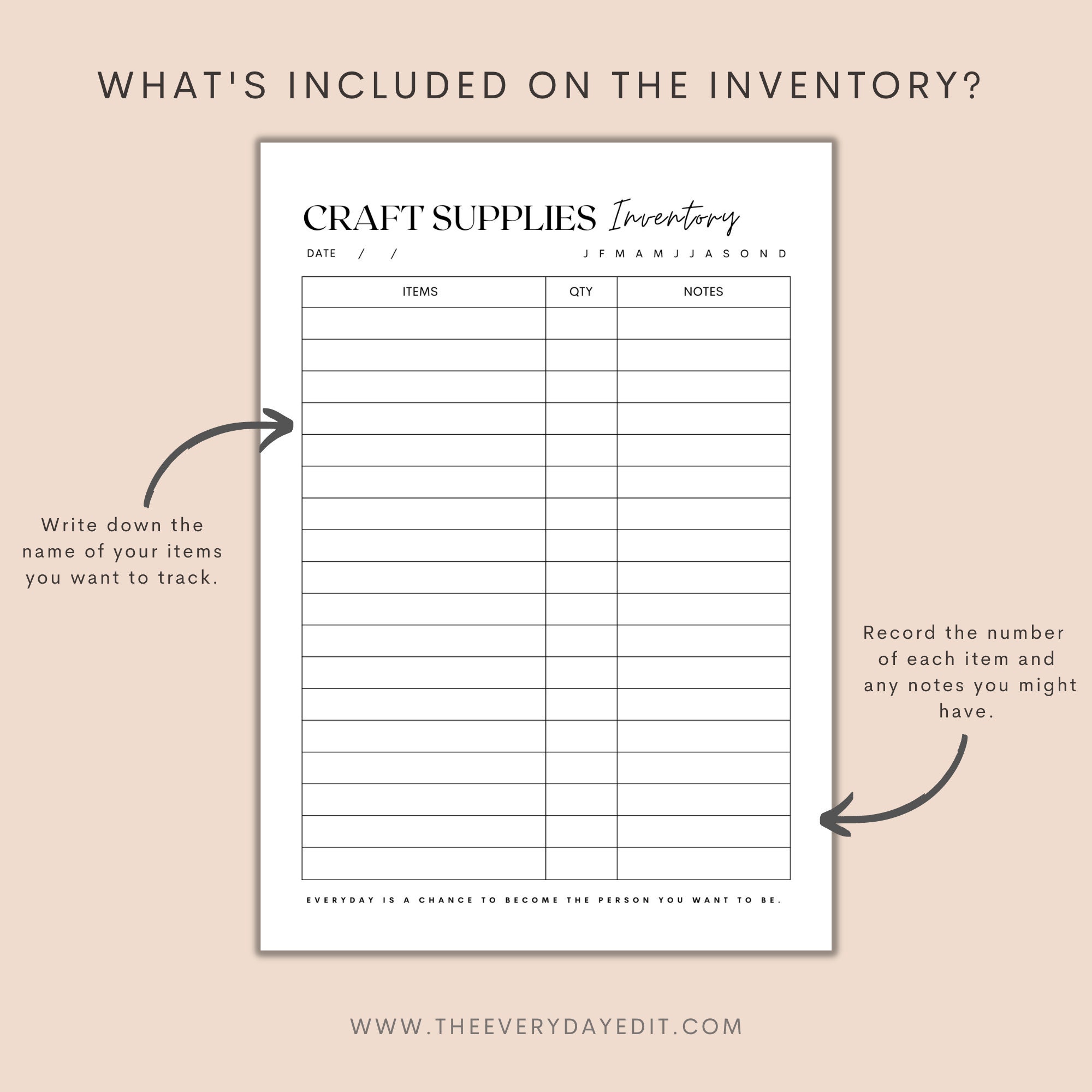 Craft Supplies Inventory Printable, Inventory Tracker, Inventory Chart ...