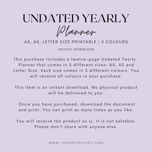 minimalist planner printable, undated yearly planner, printable yearly planner insert, printable inserts, printable planner, year at a glance printable, print at home planner, calendar printable, printable calendar, lifestyle planner, life planner