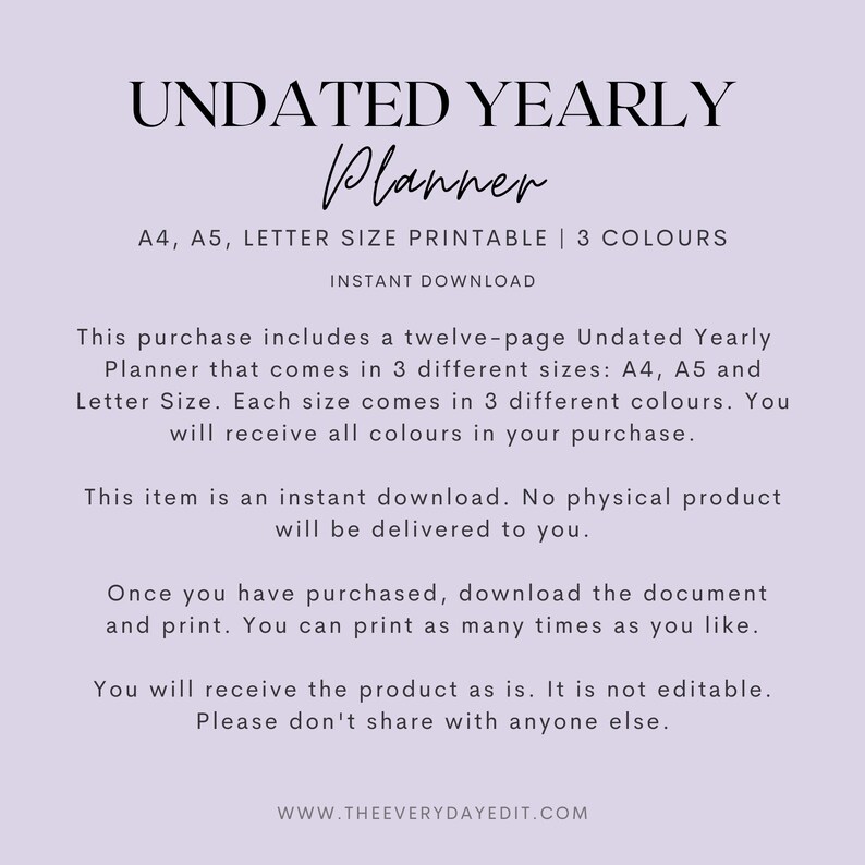 minimalist planner printable, undated yearly planner, printable yearly planner insert, printable inserts, printable planner, year at a glance printable, print at home planner, calendar printable, printable calendar, lifestyle planner, life planner