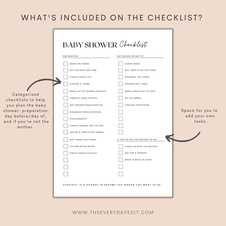 Baby Shower Checklist Printable, Baby Shower Planner Printable, Party