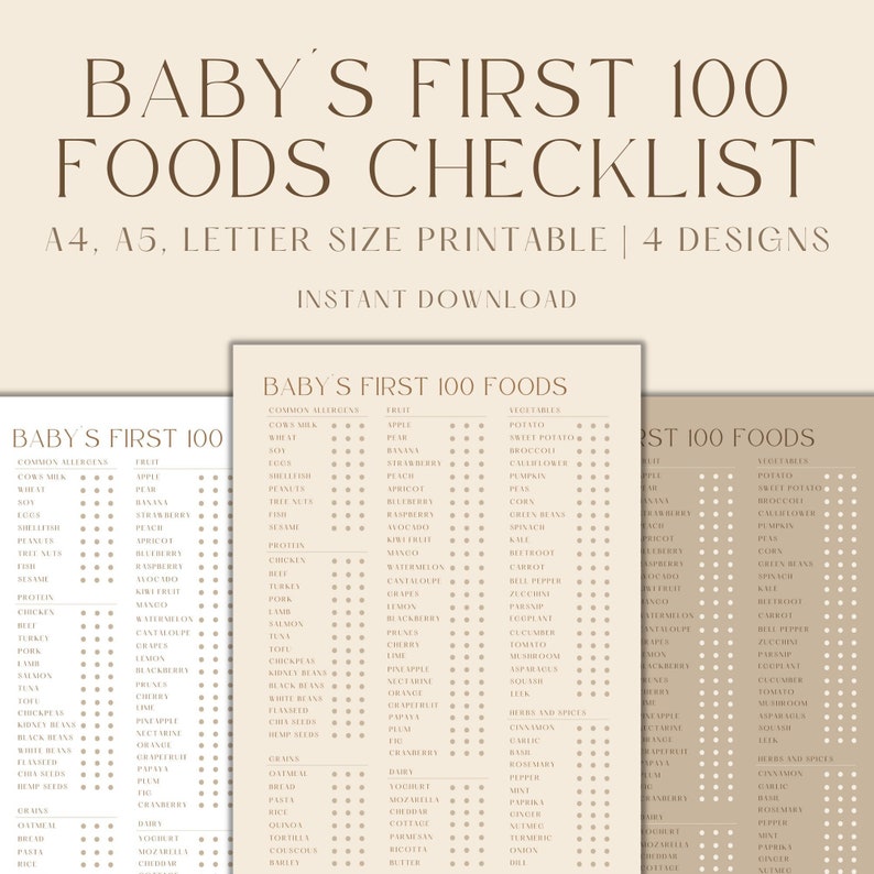 Baby Food Tracker Printable, Baby's First Food Checklist, Solids Tracker, Baby Led Weaning Tracker, Baby Food Diary, Instant Download PDF image 1