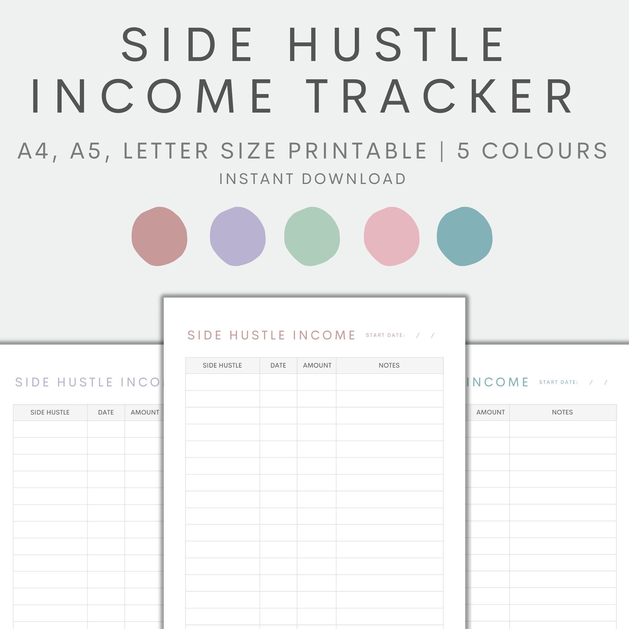 Side Hustle Income Tracker Printable, Small Business Income Sheet ...