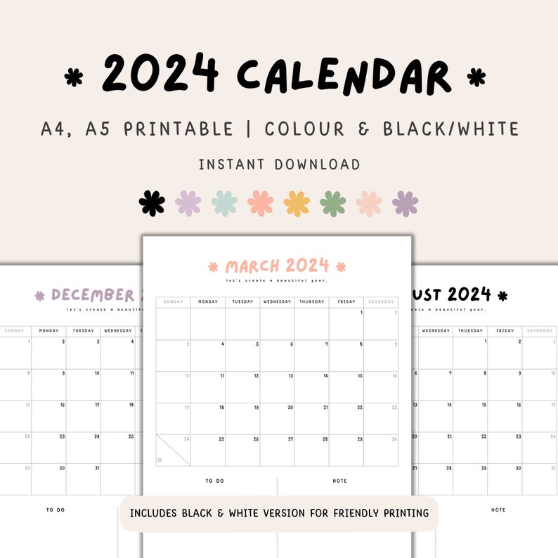 2024 Yearly Calendar Printable, 2024 Planner Printable, 2024 Monthly