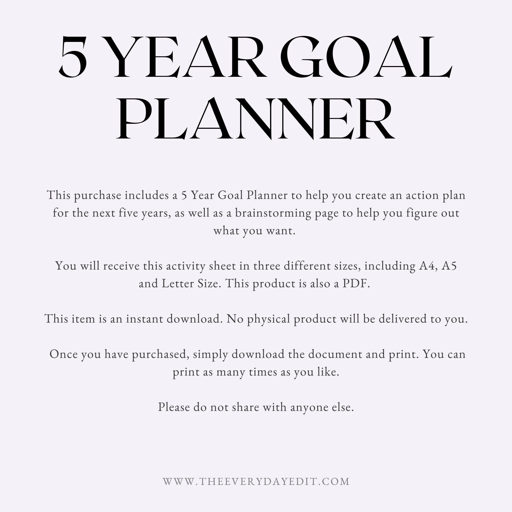 5 Year Goal Planner Printable, Goal Tracker Printable, Productivity ...