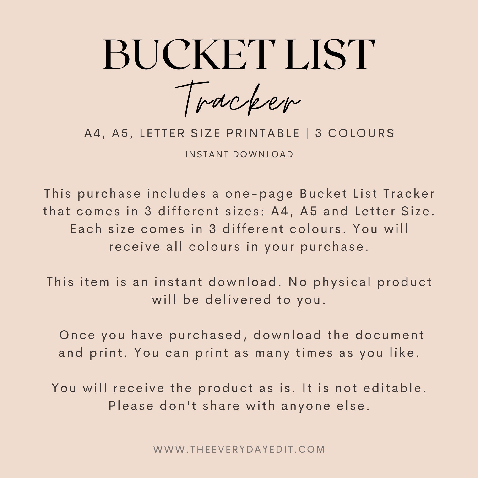 Bucket List Tracker Printable, to Do List Printable, Bucket List ...