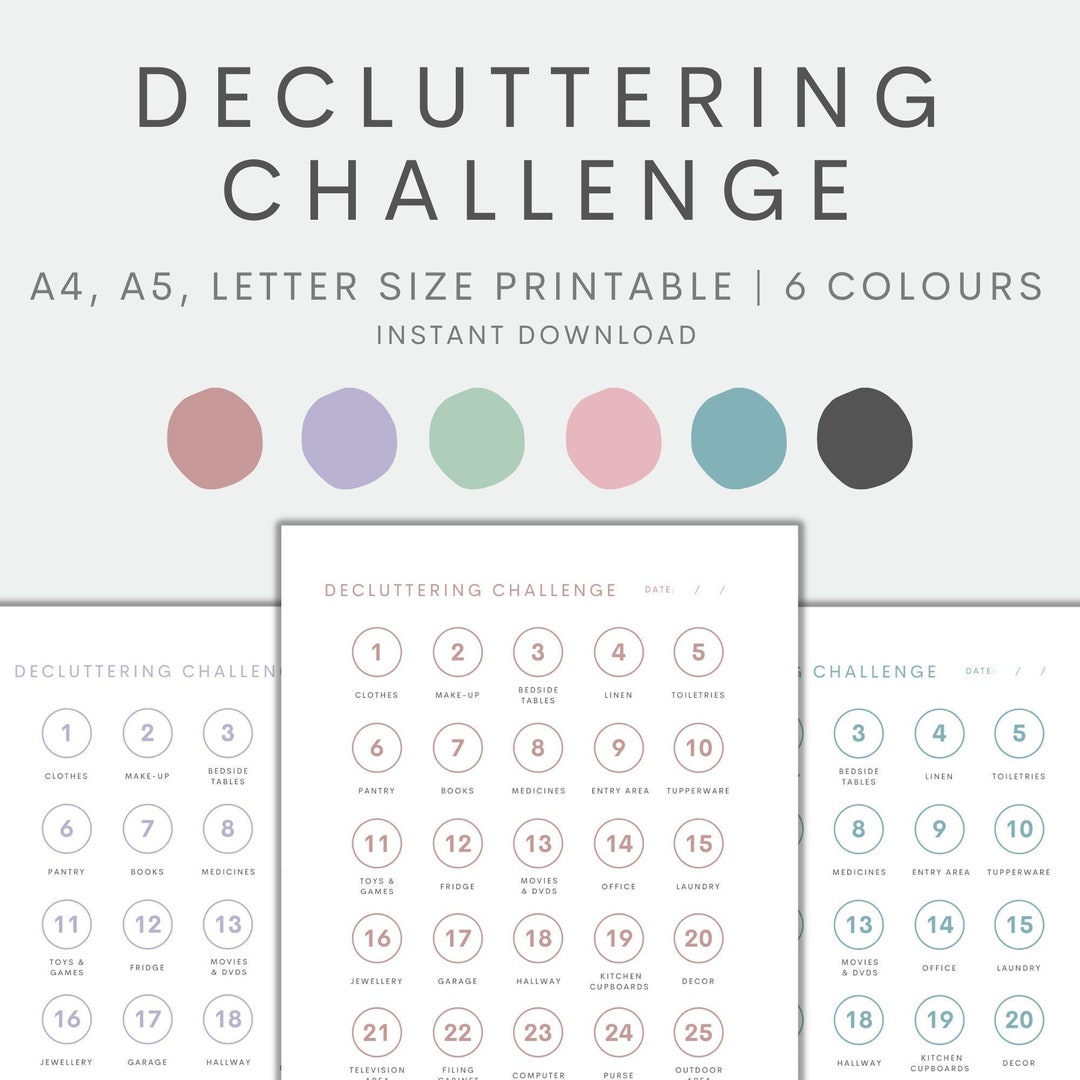 Decluttering Challenge Printable, Decluttering Tracker Printable, Home ...