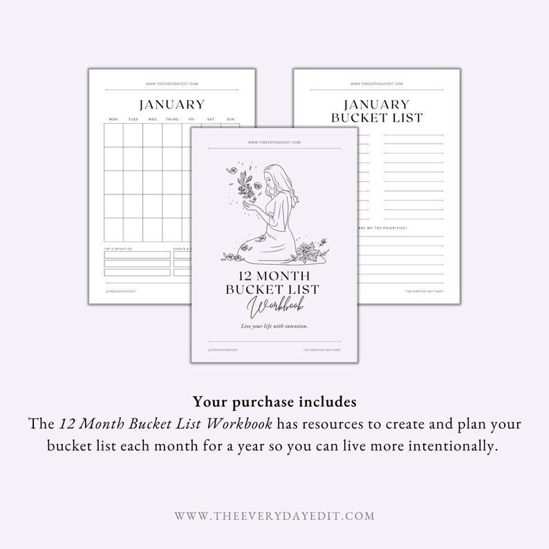 12 Month Bucket List Workbook Printable, Bucket List Tracker, Bucket ...