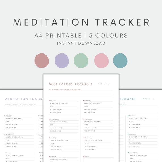 Meditation Tracker Printable, Weekly Tracker, Meditation Journal, Weekly Meditation Log, Planner Printable, Weekly Planner, Weekly Log